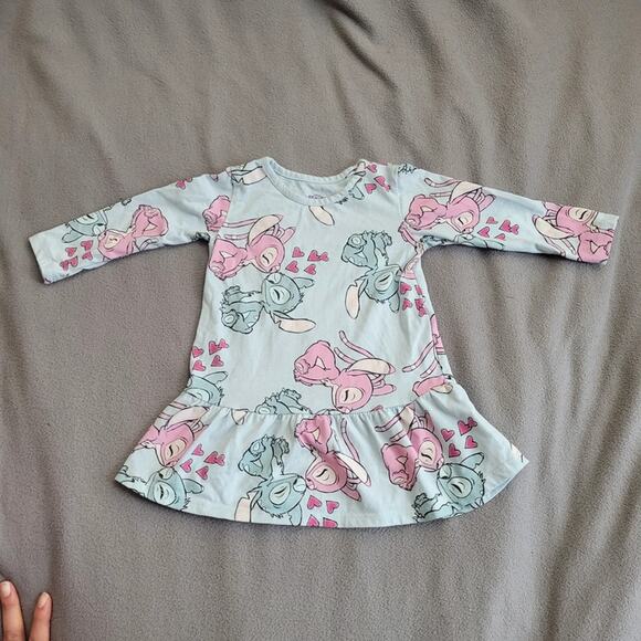 Disney Other - Disney Stitch Baby Toddler Dress 18 Months Long Sleeve Blue Pink Ruffle